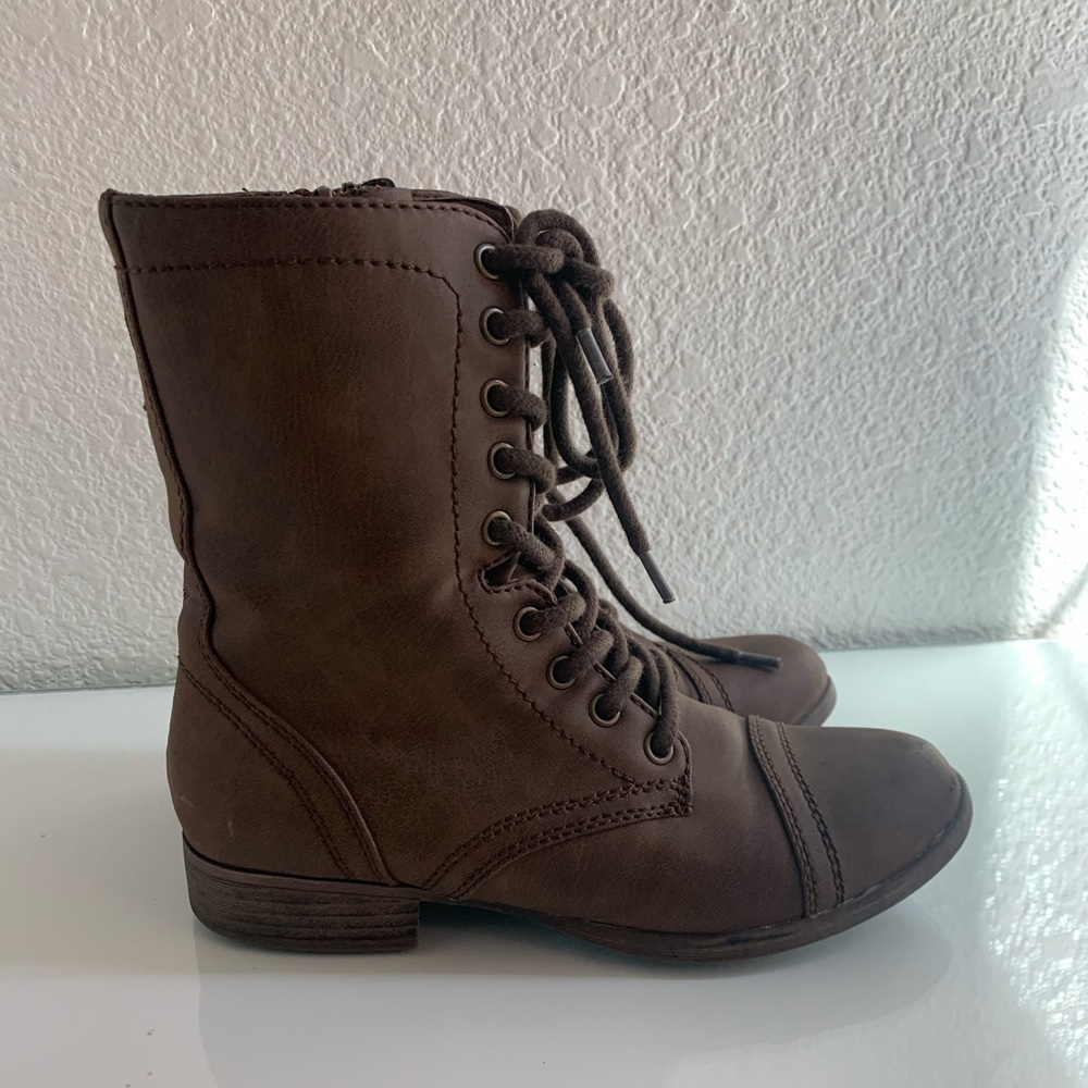 Brown combat boots